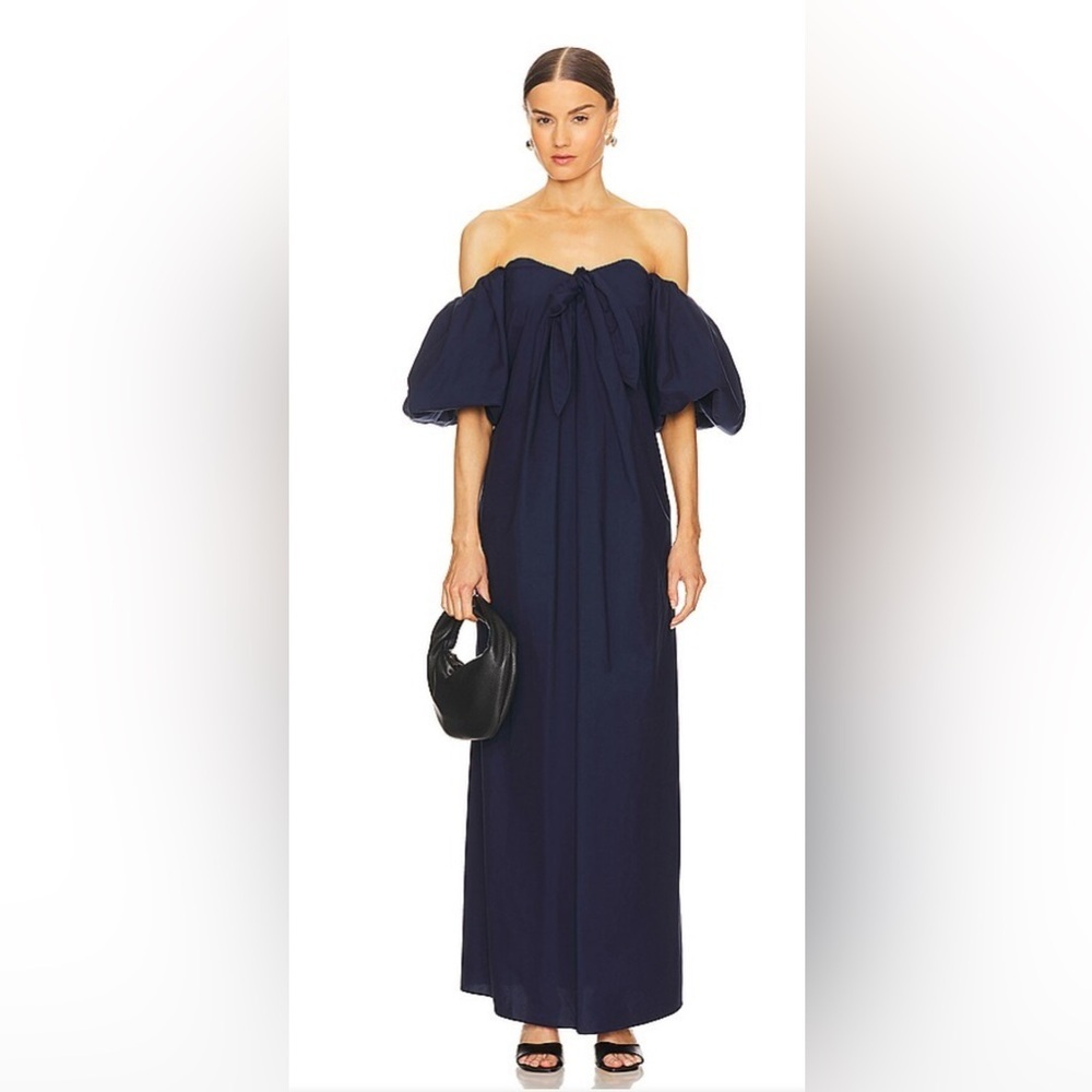 CAROLINE CONSTAS Iconic Palmer Reyna Dress Strapless in Navy Puffy sleeves - Picture 6 of 9